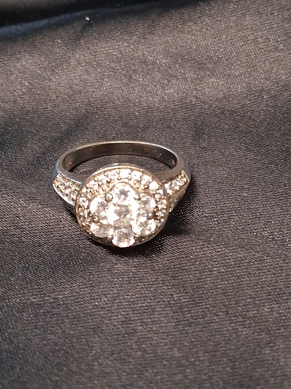 P10. 925 Sterling Silver Cubic Zirconia Halo Cocktail Ring, Stamped CI, Size 7